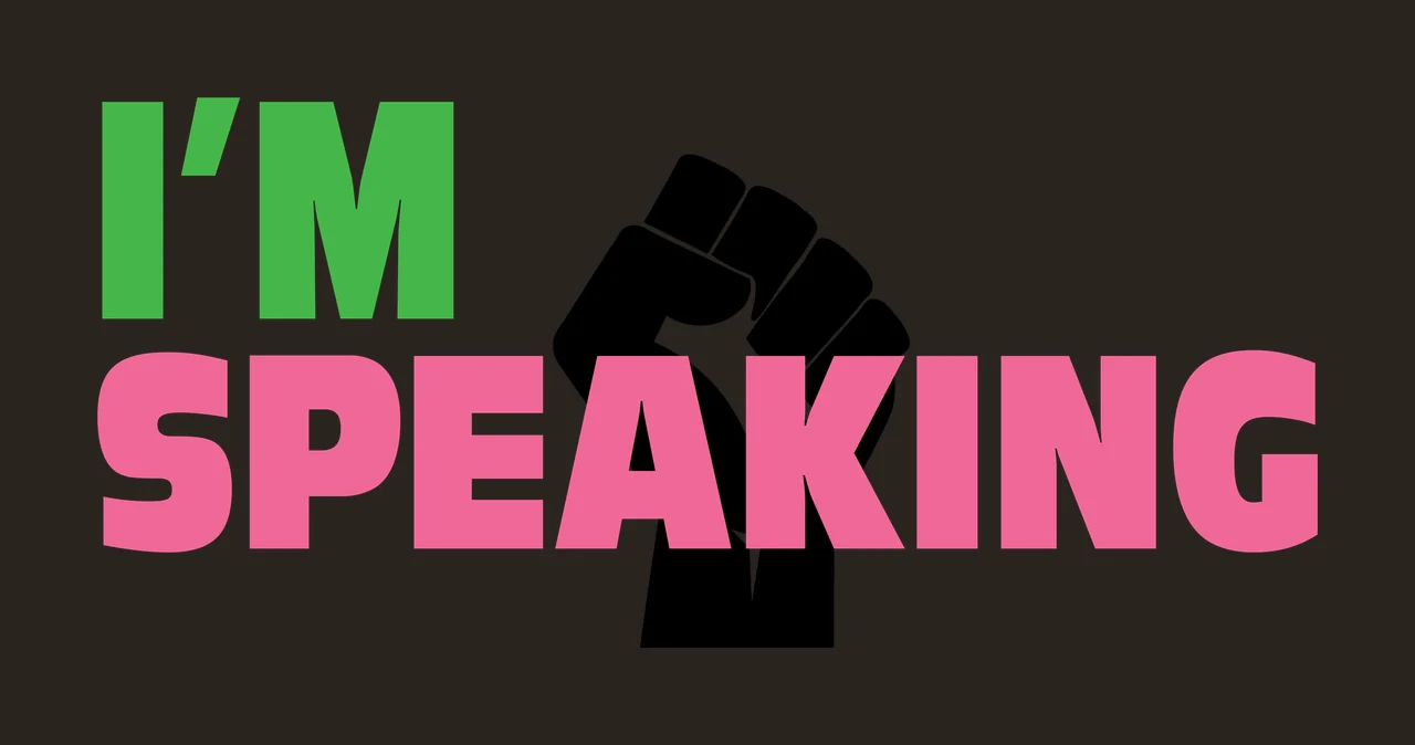 I'M SPEAKING Typography Design with green text 'I'M', pink text 'SPEAKING' and black raised fist contrast preview thumbnail
