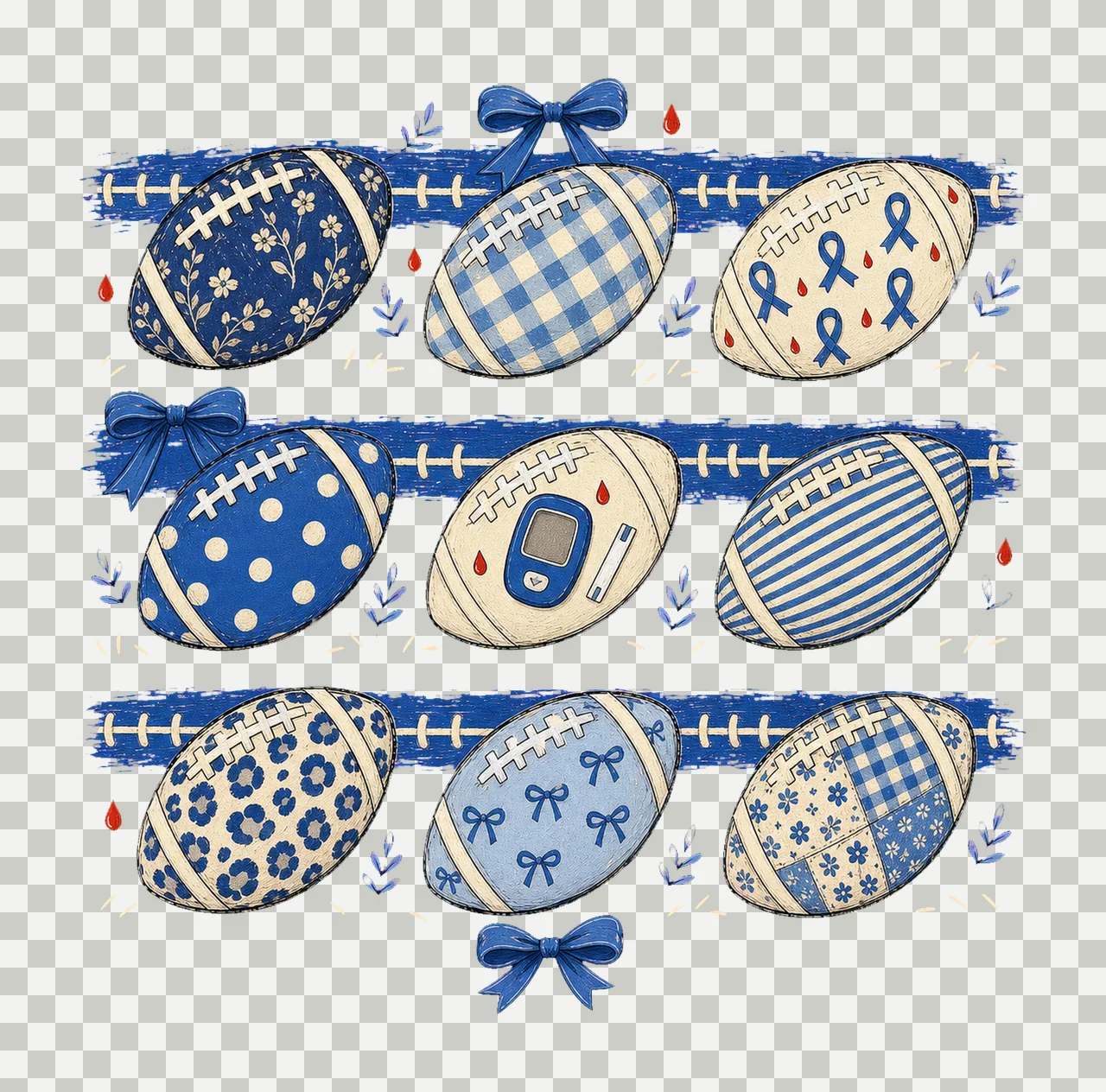 Nine Football Diabetes Awareness Patterns Variation B transparency and detail preview thumbnail