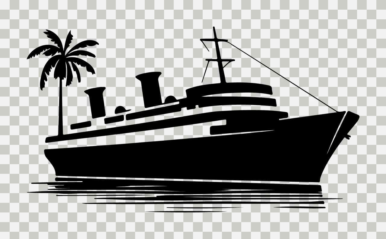 Cruise Ship And Palm Tree floating smoke stacks water silhouette transparency and detail preview thumbnail
