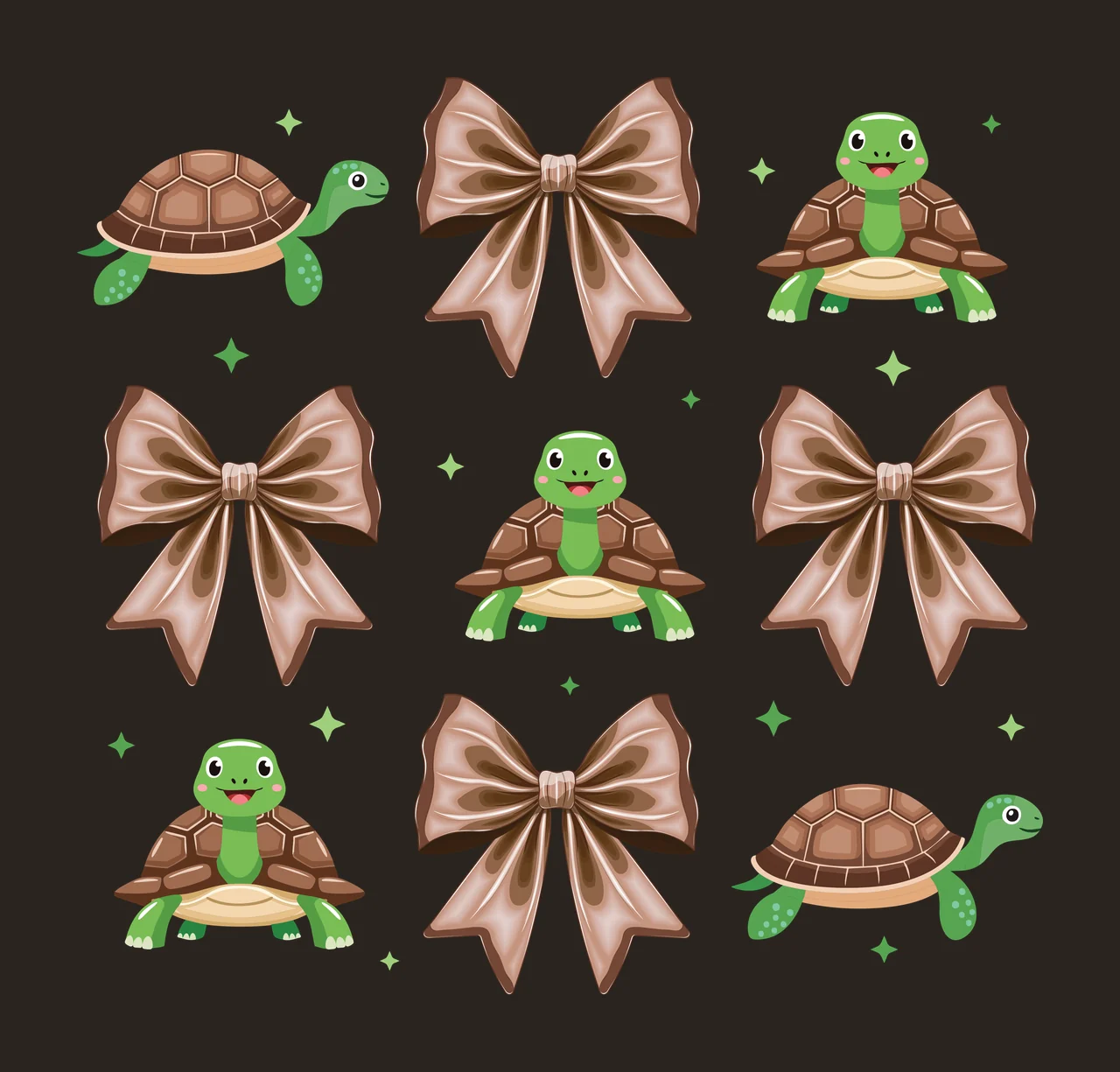 Bow Turtle Black Silhouette Turtles And Decorative Bows arranged in a contrast preview thumbnail