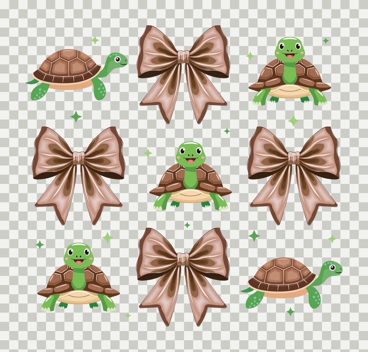 Bow Turtle Black Silhouette Turtles And Decorative Bows arranged in a transparency and detail preview thumbnail