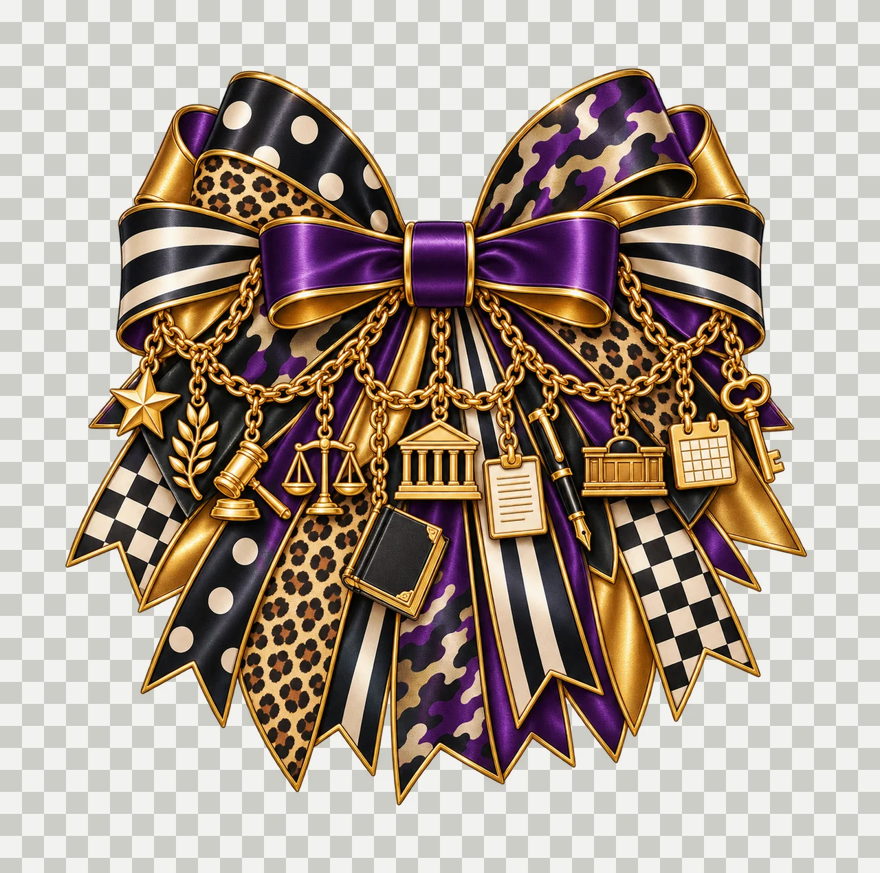 Judge Bow Charm PNG, Gold Chain Charms, Transparent Sublimation Design, Digital Download transparency and detail preview thumbnail