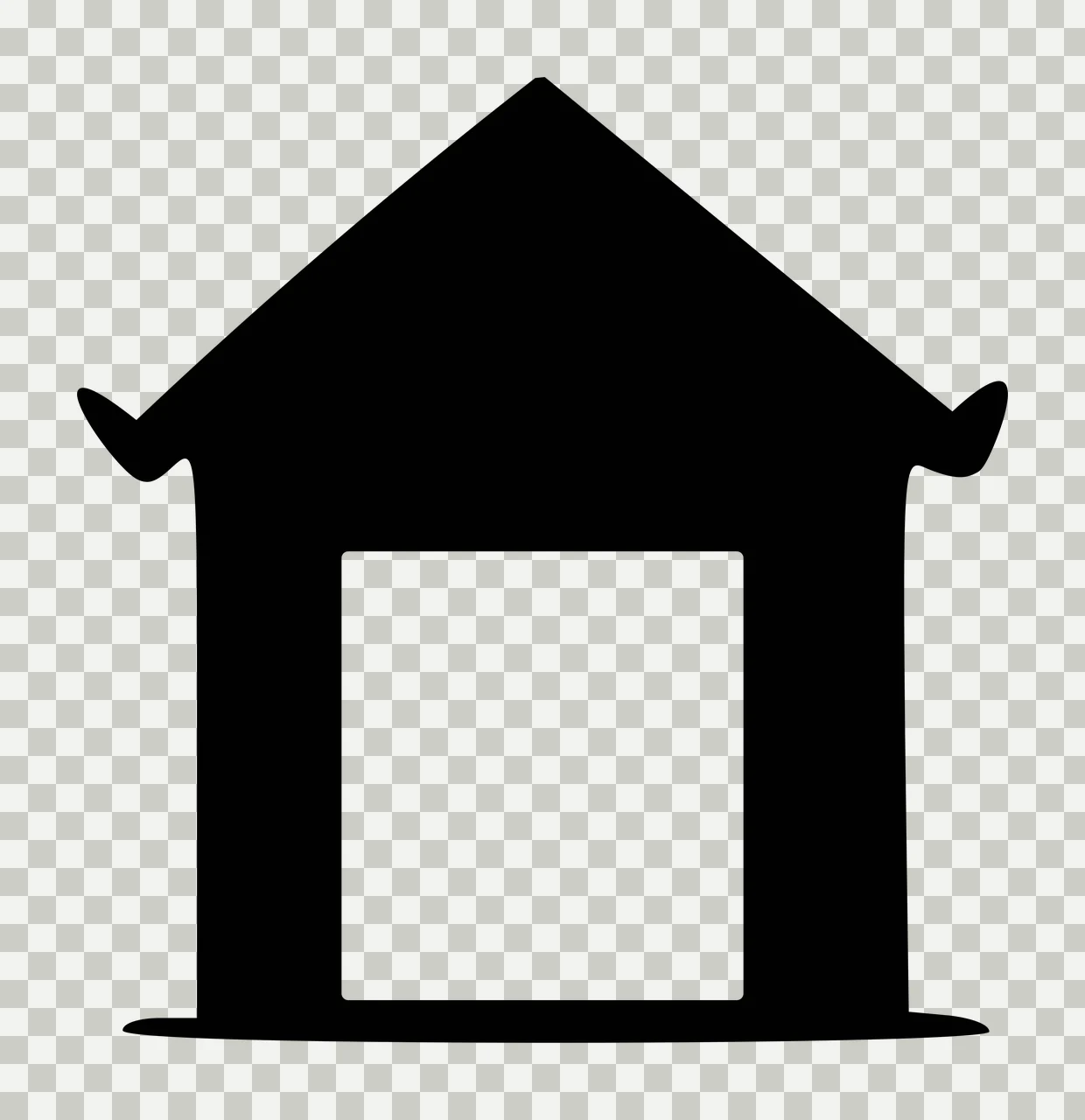 Black house silhouette Illustration with triangular roof and rectangular doorway in white transparency and detail preview thumbnail