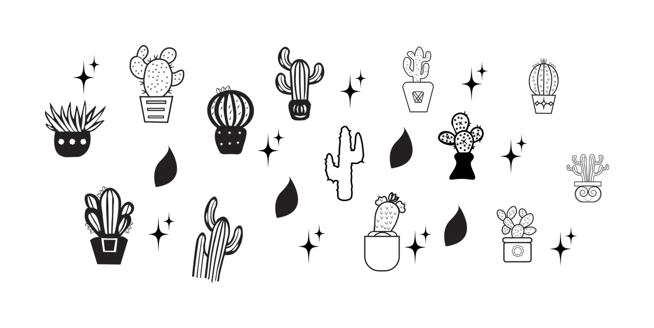 Can Glass Wrap Cactus Collection With Stars cacti leaves pots