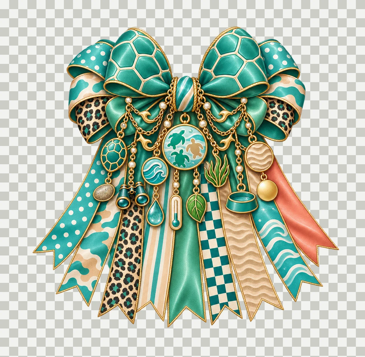 Turtle Lover Bow Charm PNG, Gold Chain Charms, Transparent Sublimation Design, Digital Download transparency and detail preview thumbnail