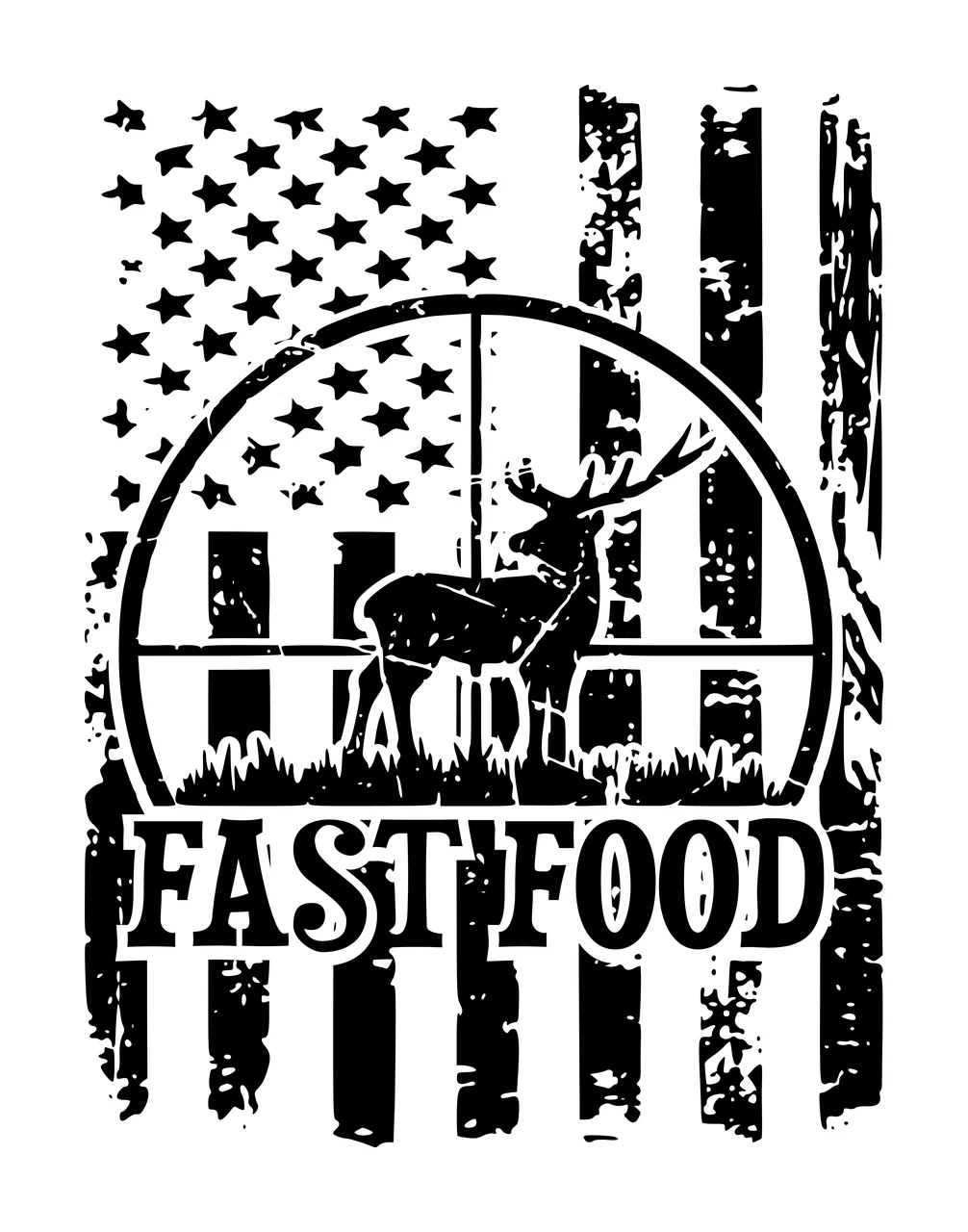Fast Food Flag Deer Silhouette Inside A Scope standing distressed