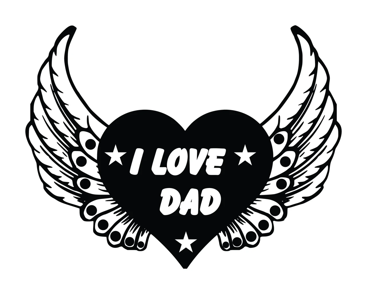 I Love Dad Heart Wings Graphic stars black white typography