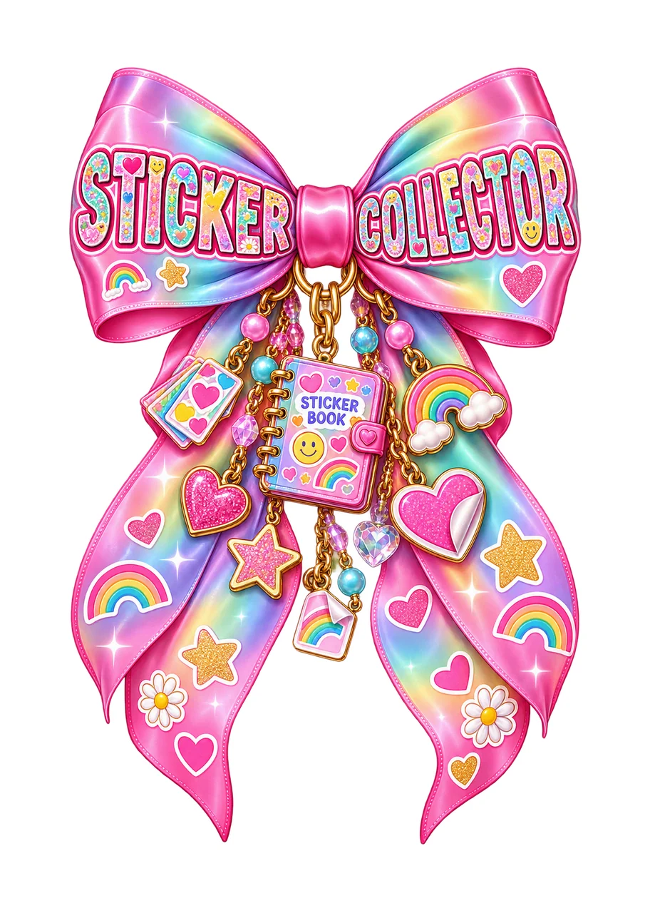 Sticker Collector Bow Charm PNG, Coquette Ribbon Sublimation, Transparent Digital Download