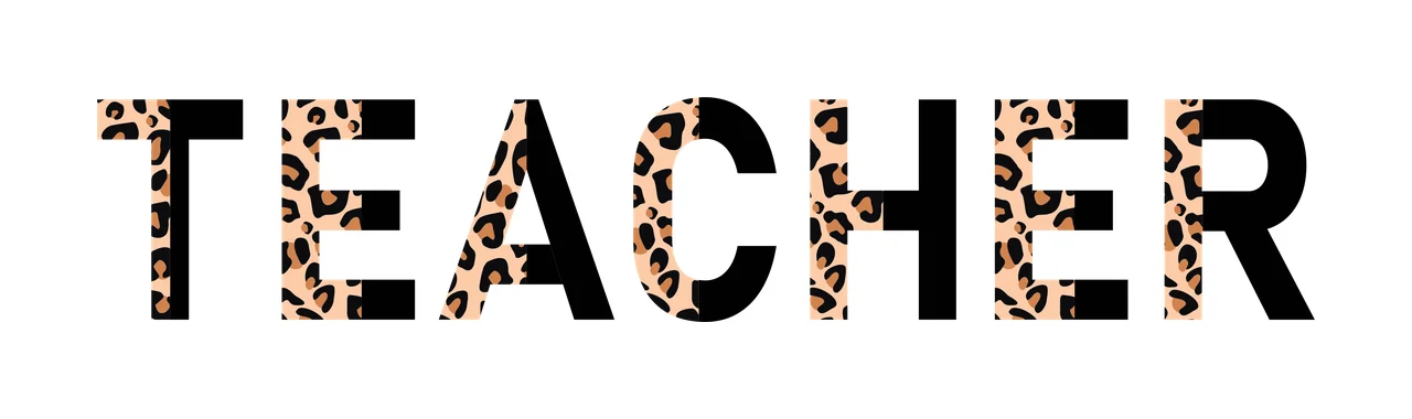 TEACHER Typography Design with leopard-print letters and black letters in brown and tan