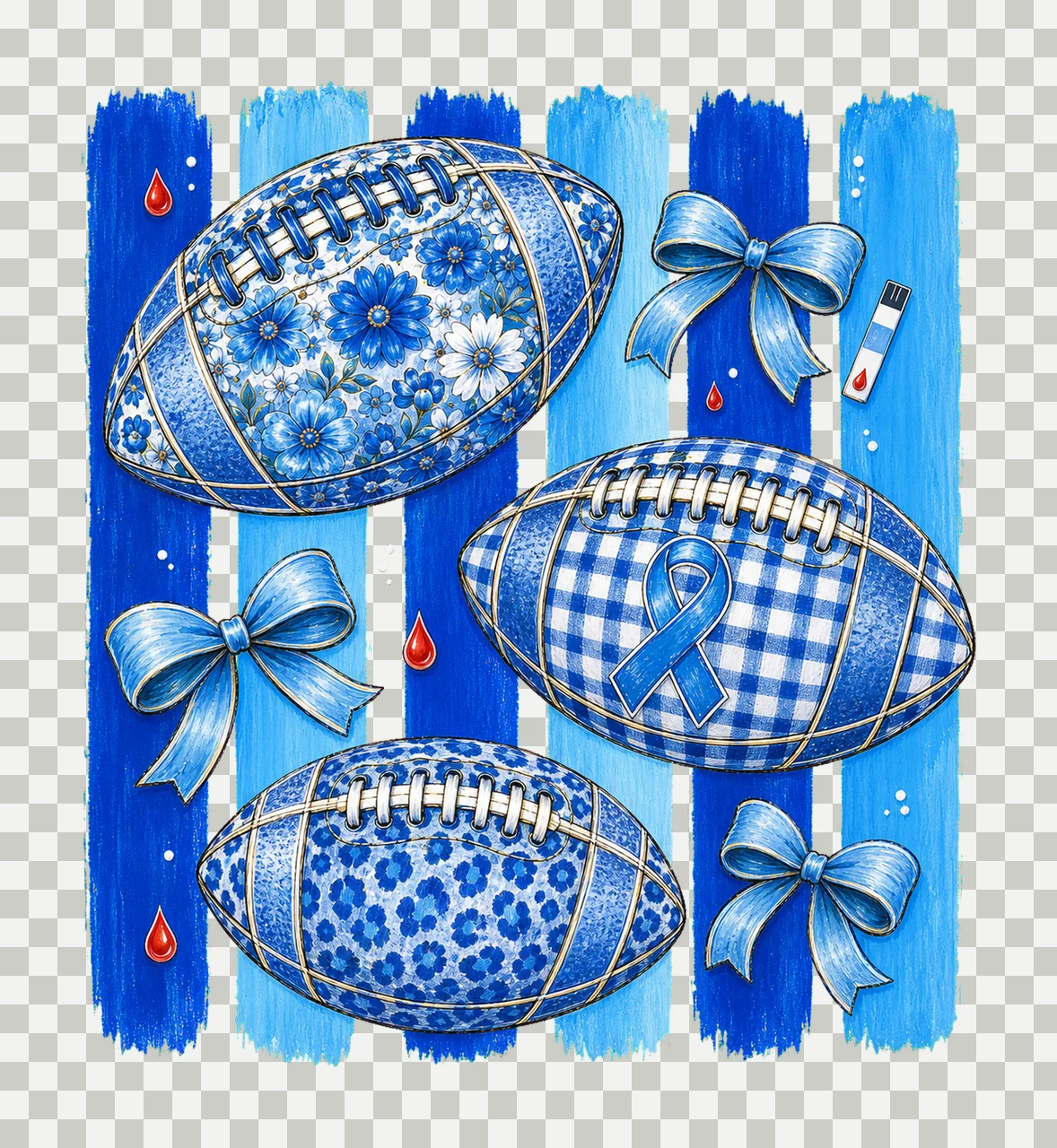 Diabetes Awareness Football Blue Floral Ribbon bundle 01 transparency and detail preview thumbnail
