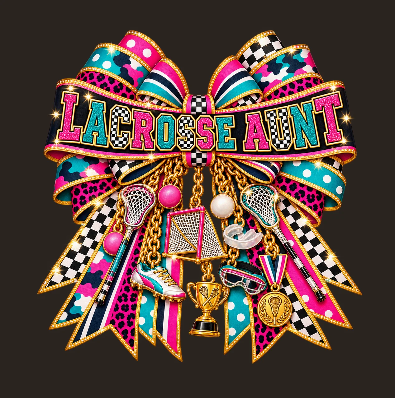 Lacrosse Aunt Bow Charm PNG, Patterned Varsity Aunt Ribbon Clipart, Transparent Sublimation Digital Download contrast preview thumbnail