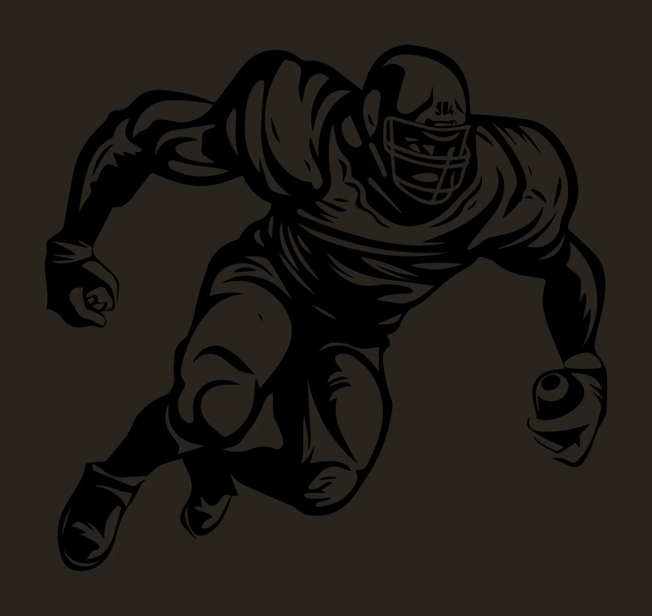Football Player Crouching With Ball helmet line art black white contrast preview thumbnail