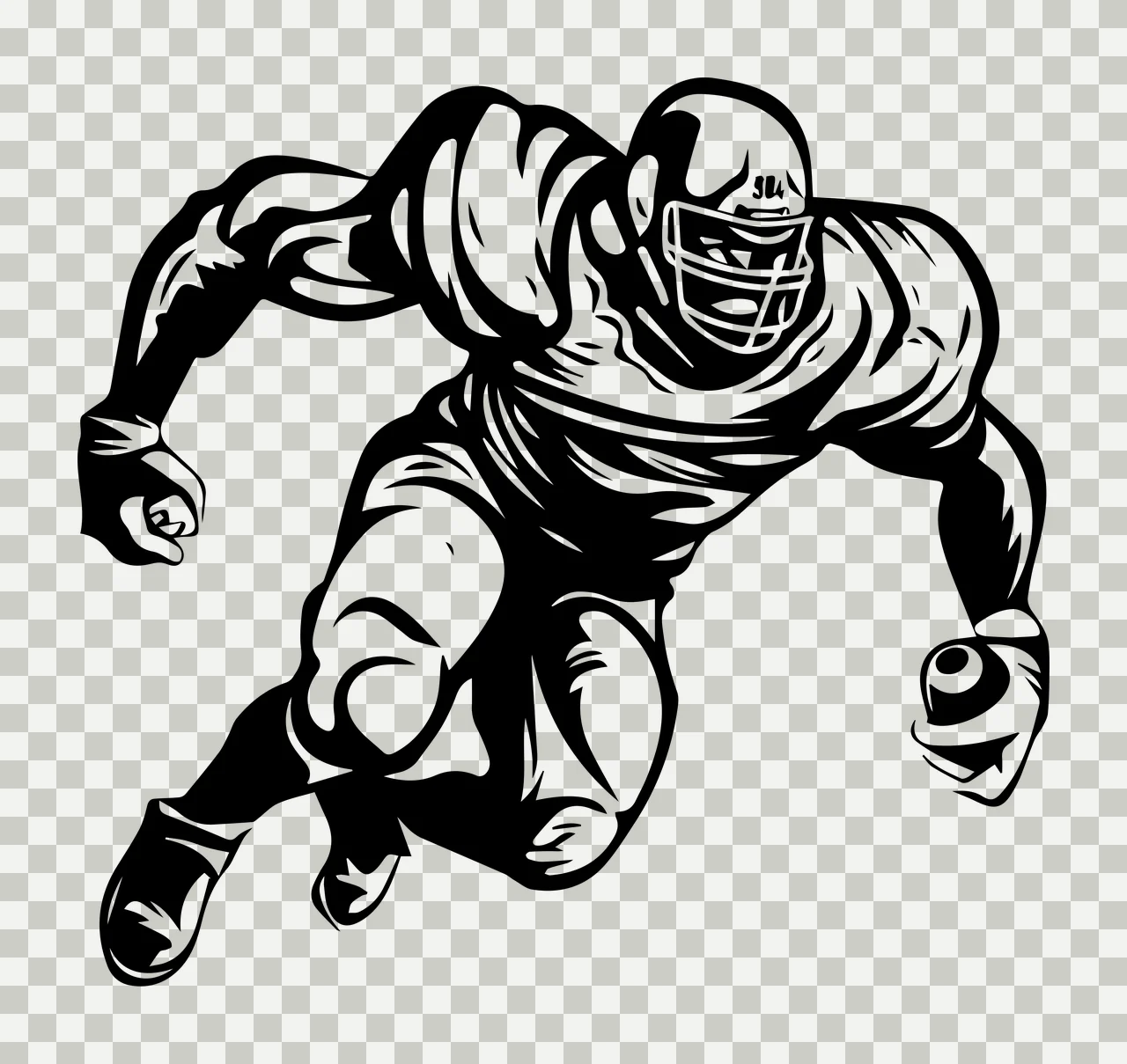Football Player Crouching With Ball helmet line art black white transparency and detail preview thumbnail