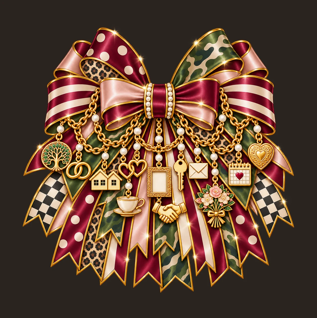 Mother-in-Law Bow Charm PNG, Gold Chain Charms, Transparent Sublimation Design, Digital Download contrast preview thumbnail