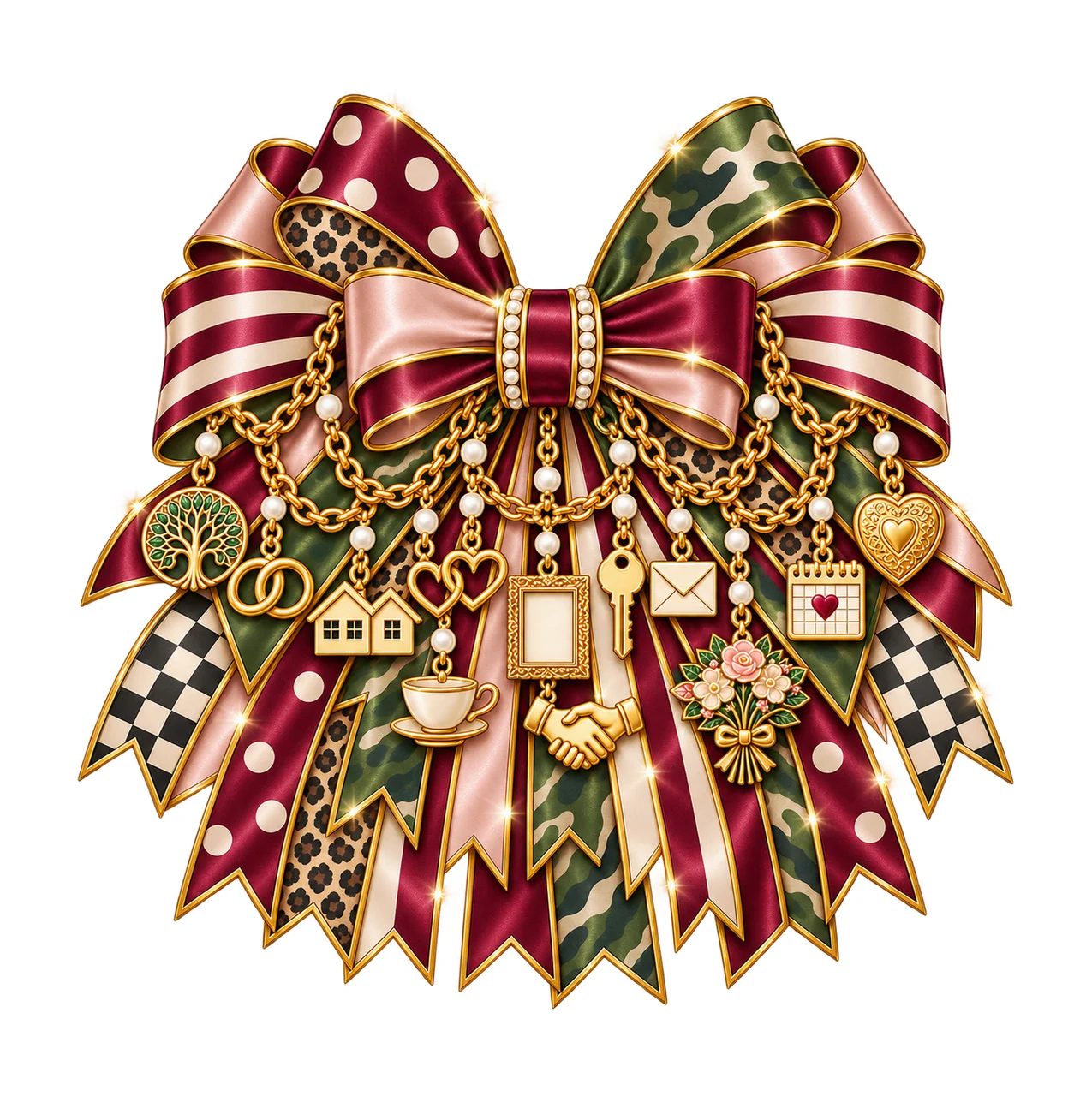 Mother-in-Law Bow Charm PNG, Gold Chain Charms, Transparent Sublimation Design, Digital Download