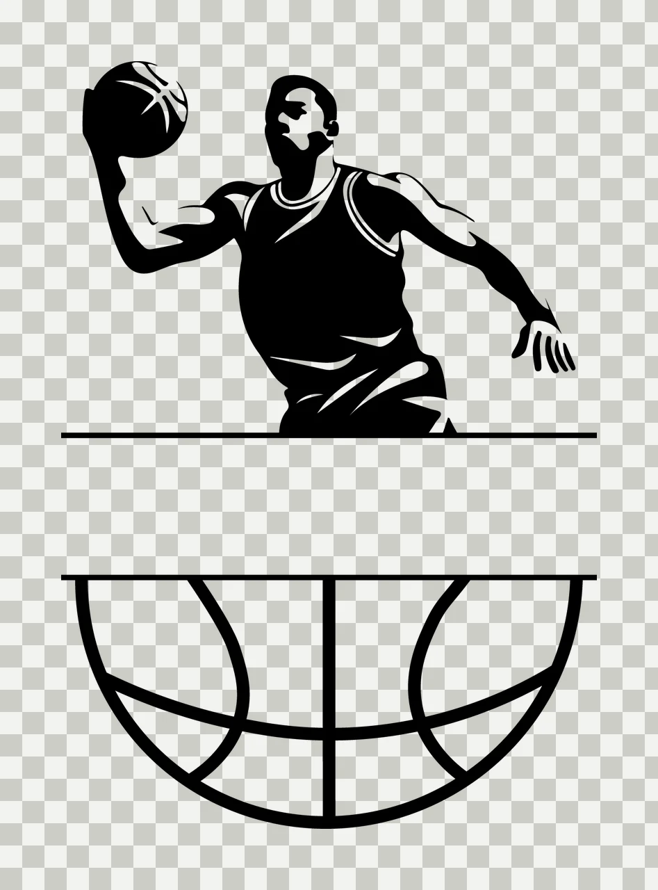 Ball Basketball Player Silhouette Above And Horizontal Bar dribbling transparency and detail preview thumbnail
