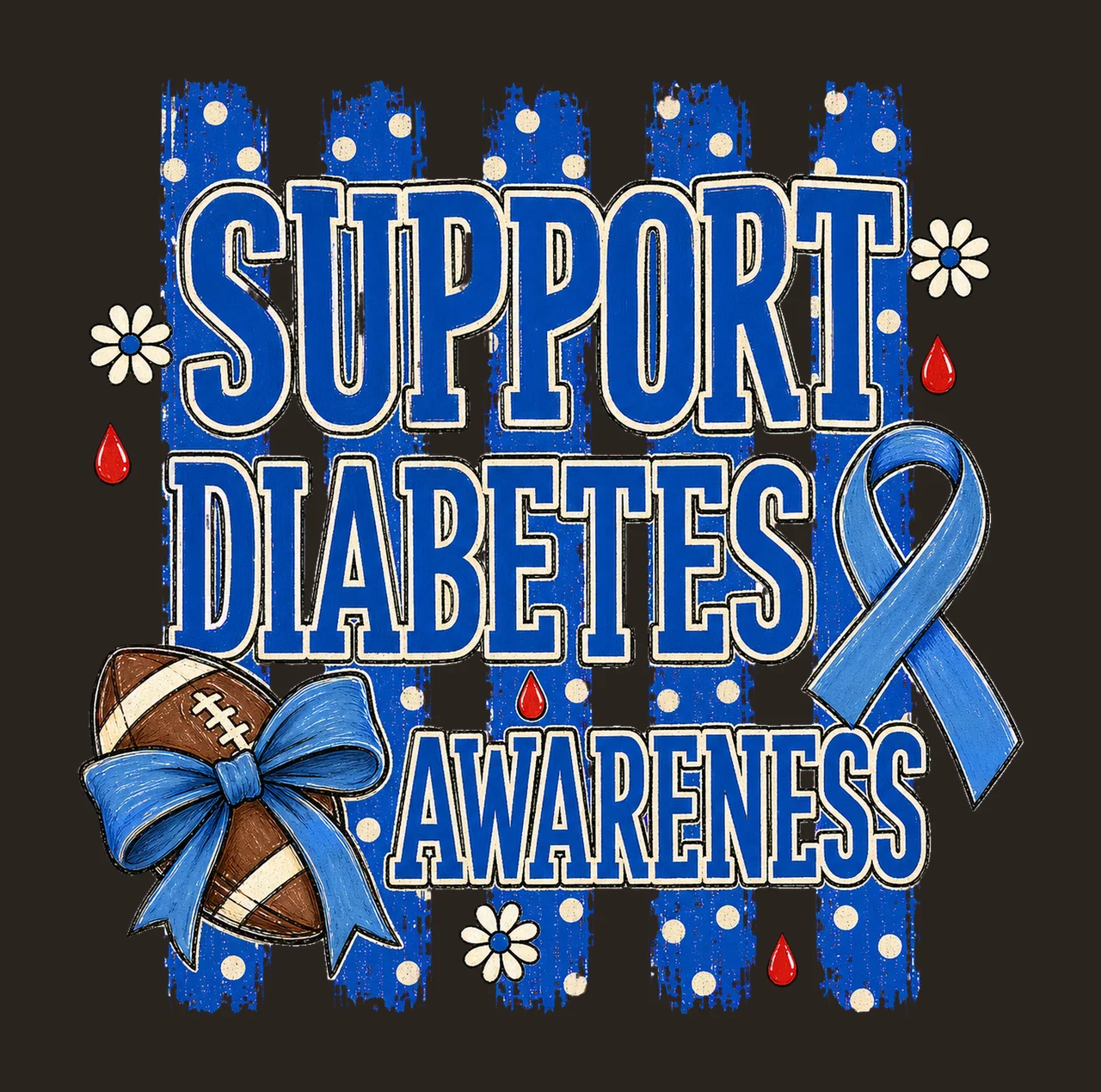 Preppy Football Diabetes Awareness Blue Variation A contrast preview thumbnail