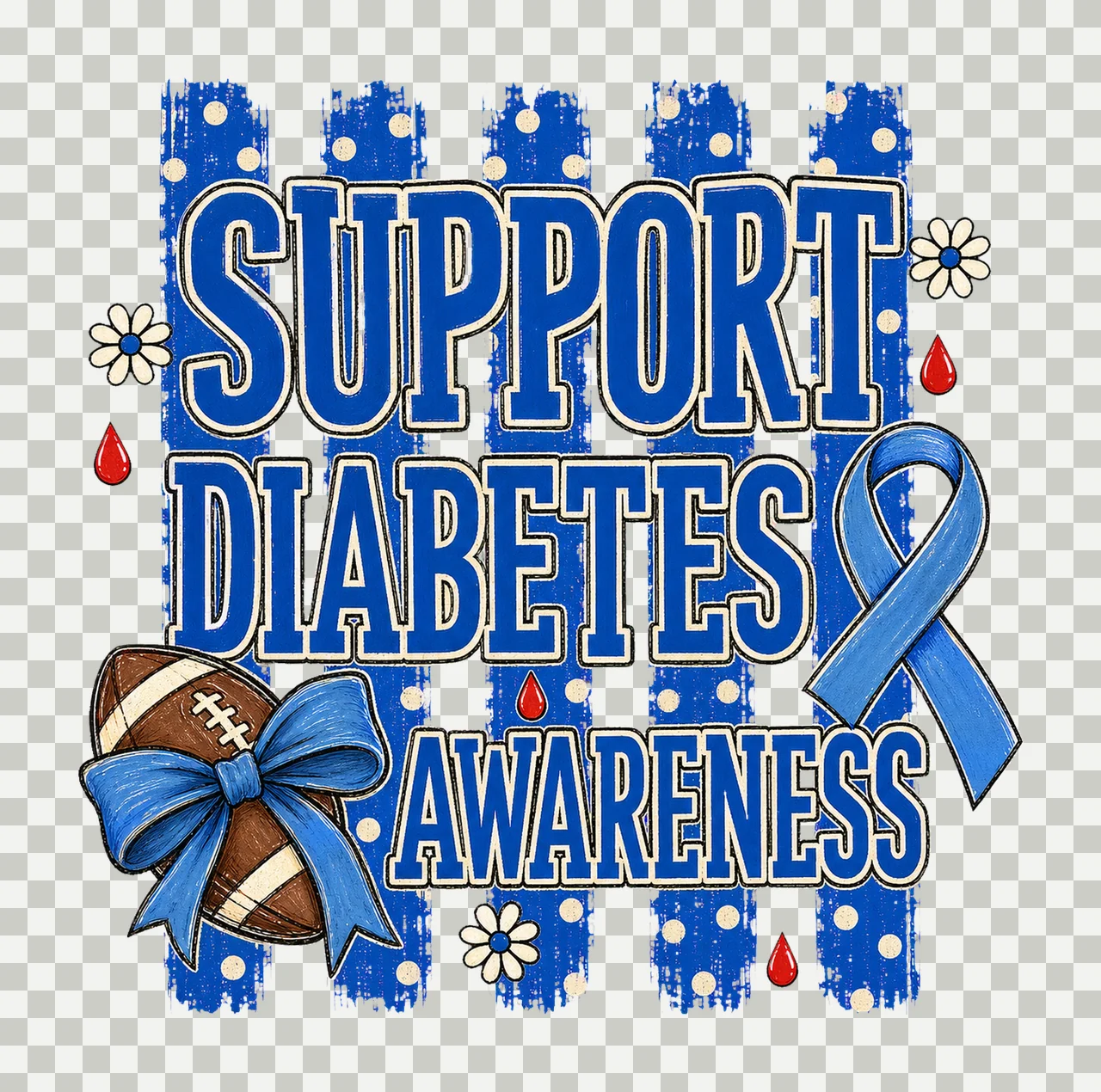 Preppy Football Diabetes Awareness Blue Variation A transparency and detail preview thumbnail