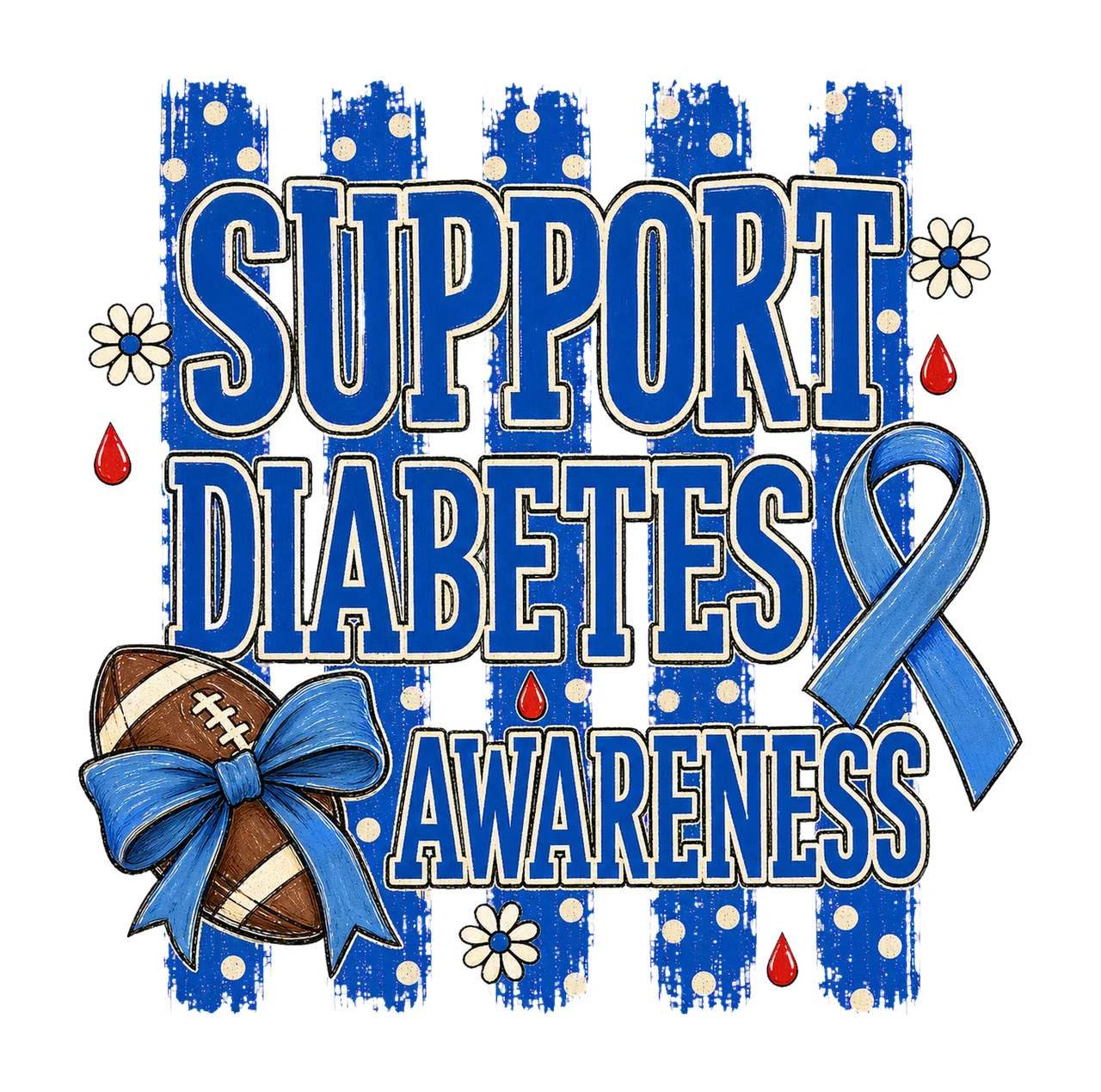 Preppy Football Diabetes Awareness Blue Variation A