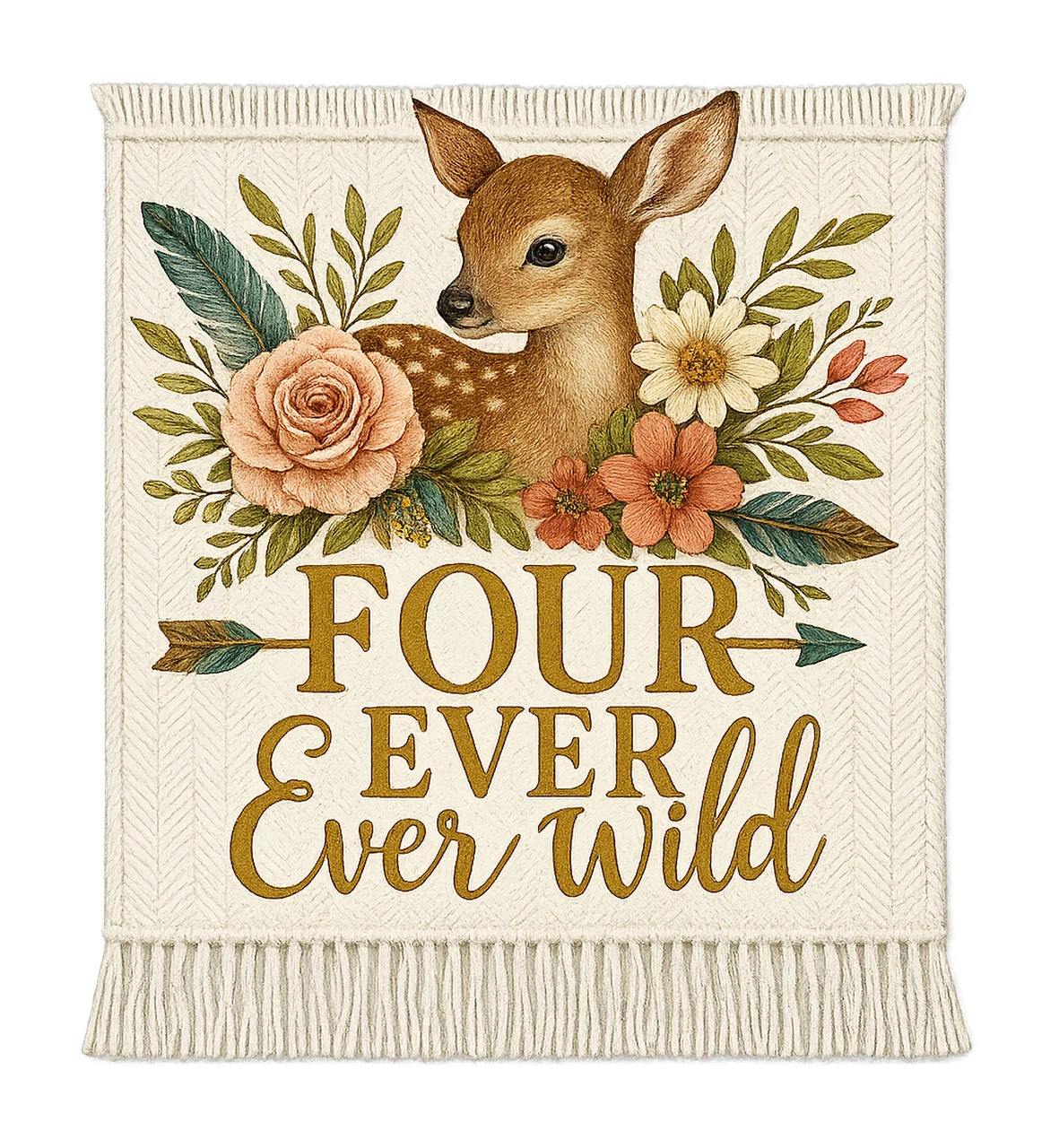 Fourth Birthday Four Ever Wild Boho Girl Birthday Design 4th