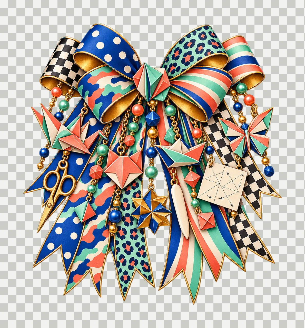 Origami Artist Bow Charm PNG, Paper Crane Fox Boat and Scissor Charms, Paper Craft Sublimation Design, Transparent Download transparency and detail preview thumbnail