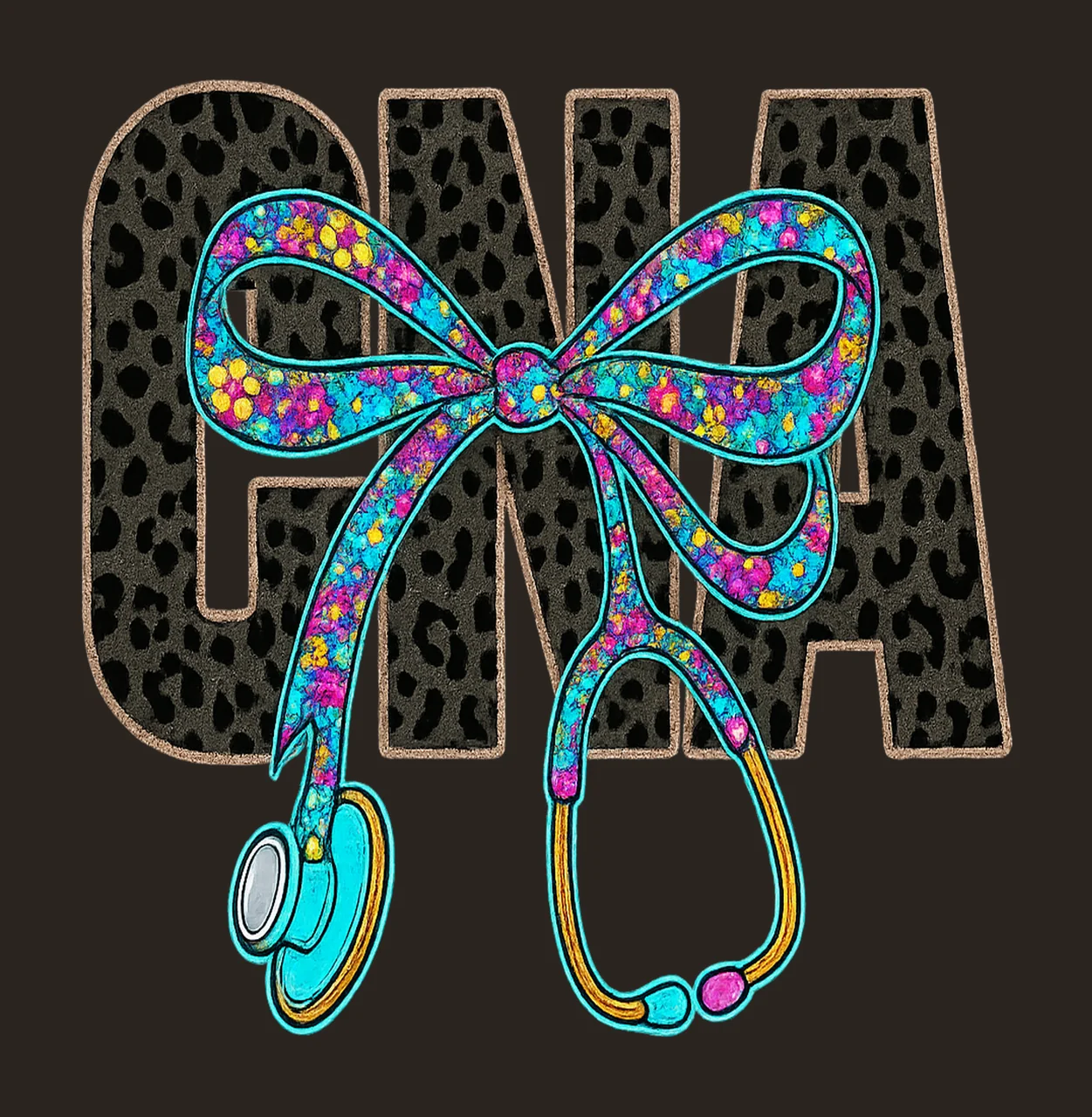 Cna Leopard Text With Glitter Bow stethoscope print cartoon contrast preview thumbnail