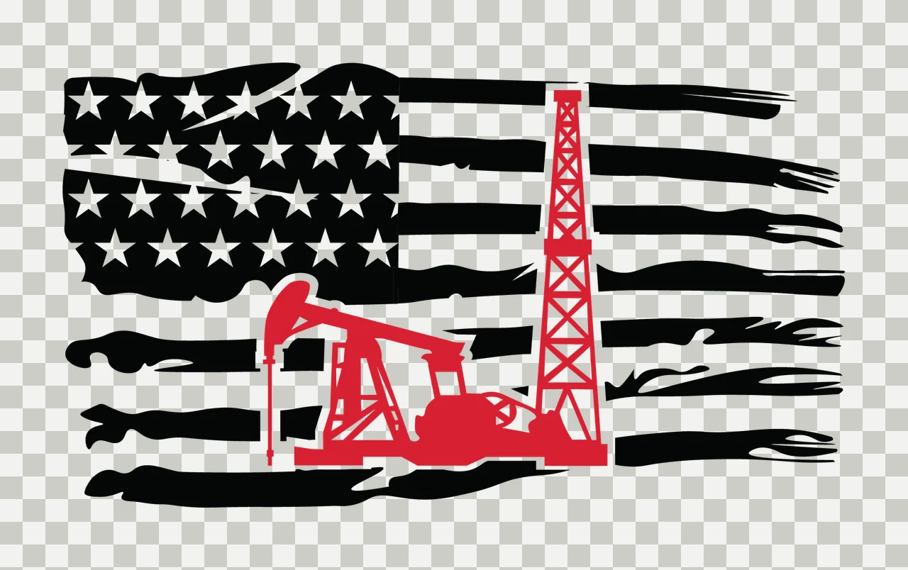 Flag Oil Pump And Derrick Silhouette stars stripes distressed transparency and detail preview thumbnail