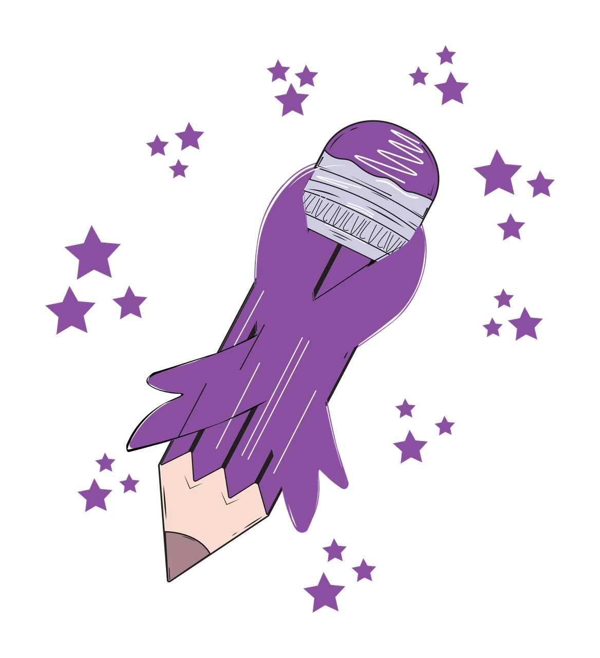 Rocket Silhouette Surrounded By Stars flying black and white