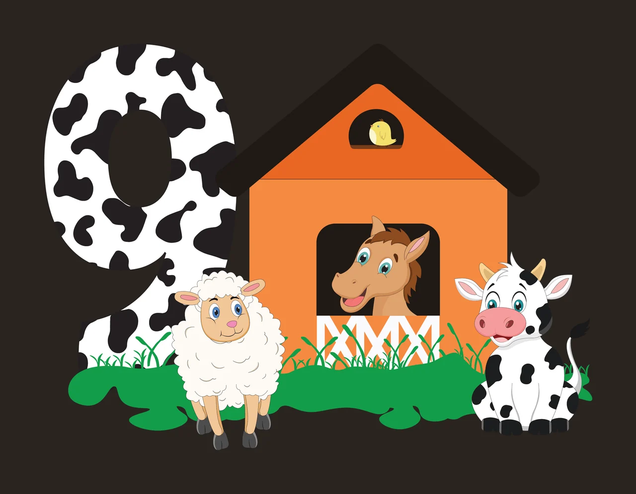 Farm Black Silhouette Of Number Nine With House standing cow contrast preview thumbnail