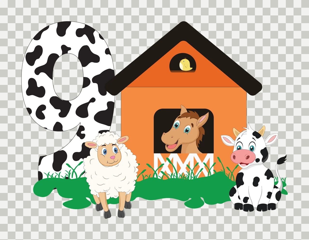 Farm Black Silhouette Of Number Nine With House standing cow transparency and detail preview thumbnail