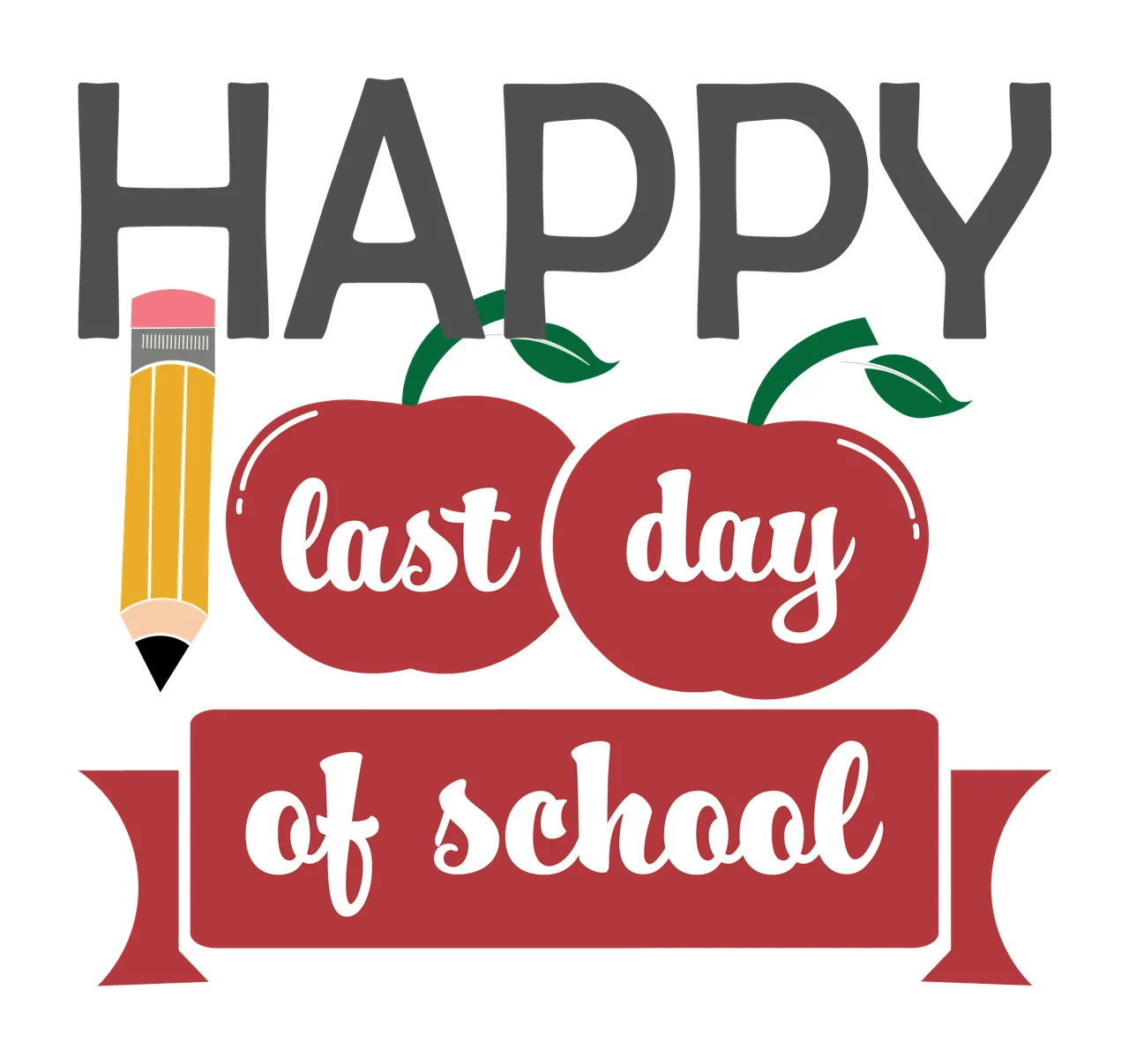 School Happy Two Apples And Pencil Banner black white plain