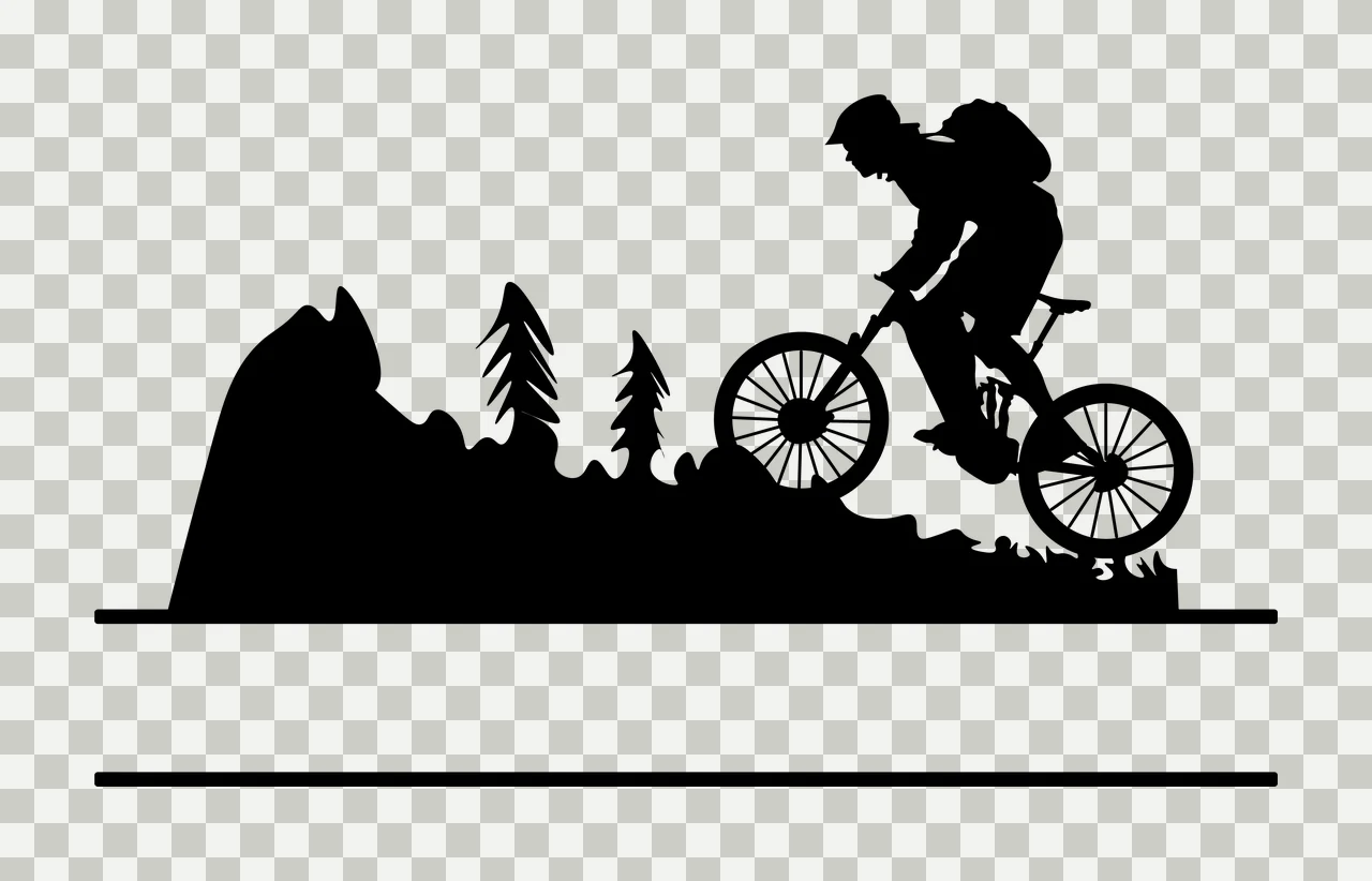 Mountain Bike Black Silhouette Of Biker Riding Over rocks trees transparency and detail preview thumbnail