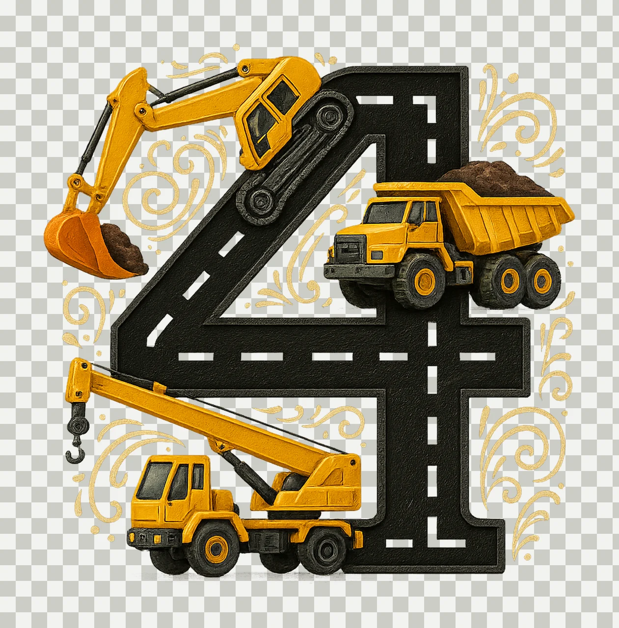 4th Birthday Construction Number Sublimation Design Kids transparency and detail preview thumbnail
