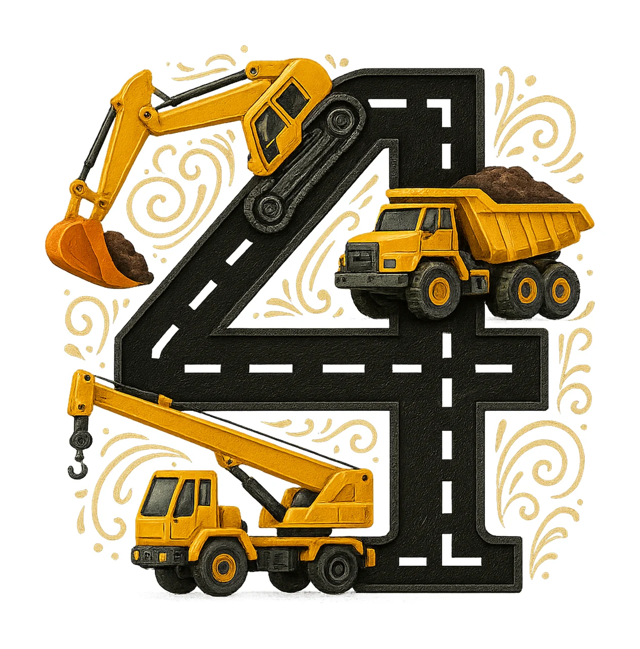 4th Birthday Construction Number Sublimation Design Kids