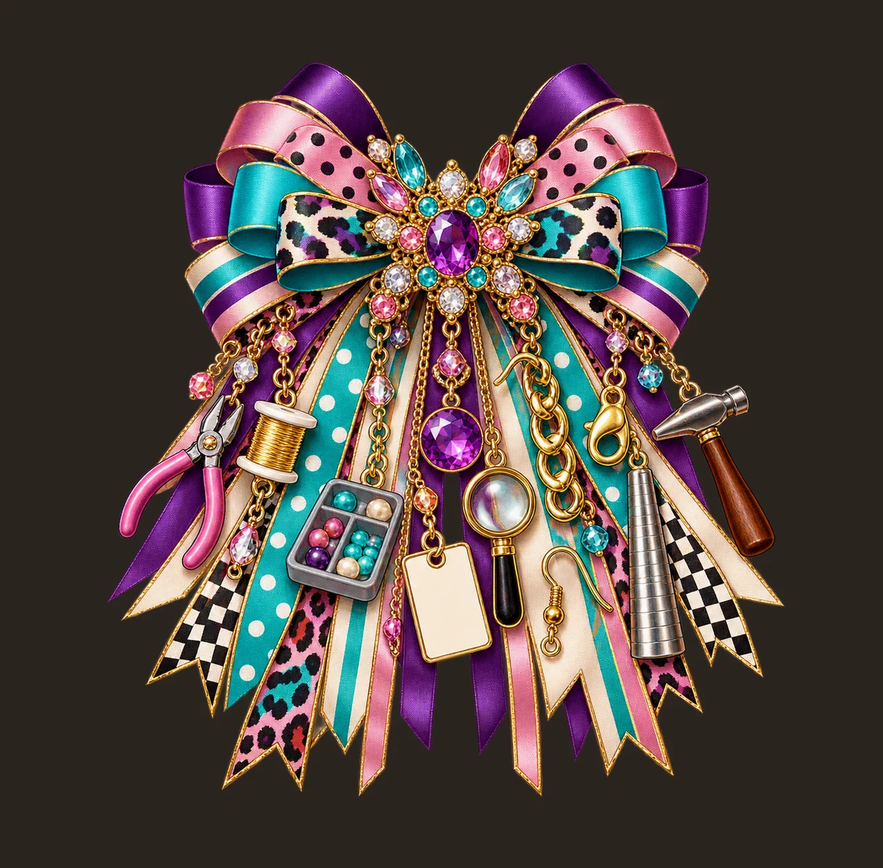 Jewelry Maker Bow Charm PNG, Gold Chain Charms, Transparent Sublimation Design, Digital Download contrast preview thumbnail
