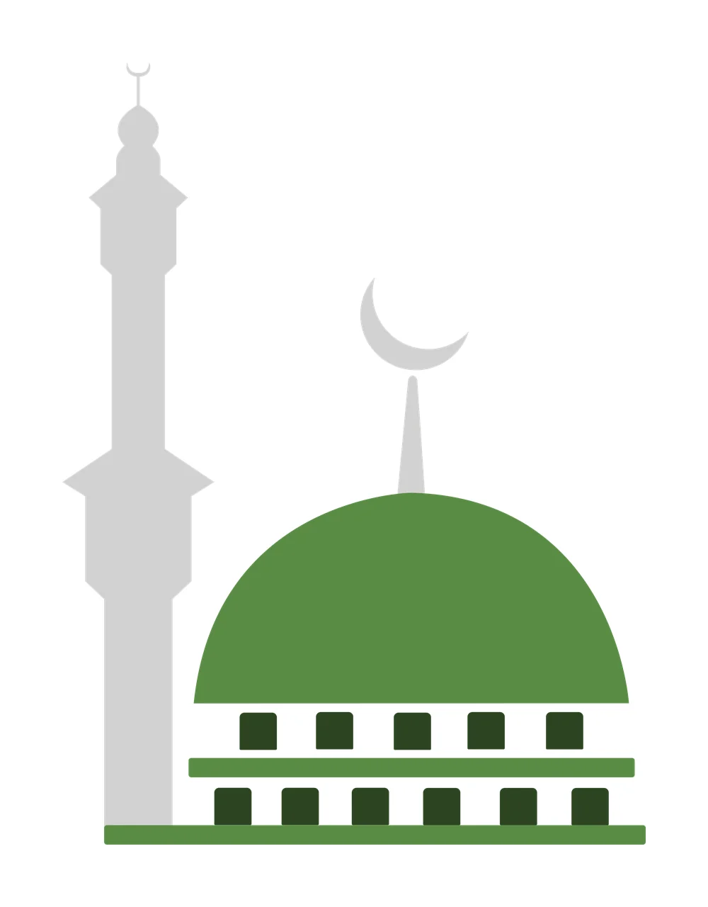 Black Silhouette Mosque With Minaret dome crescent flat graphic