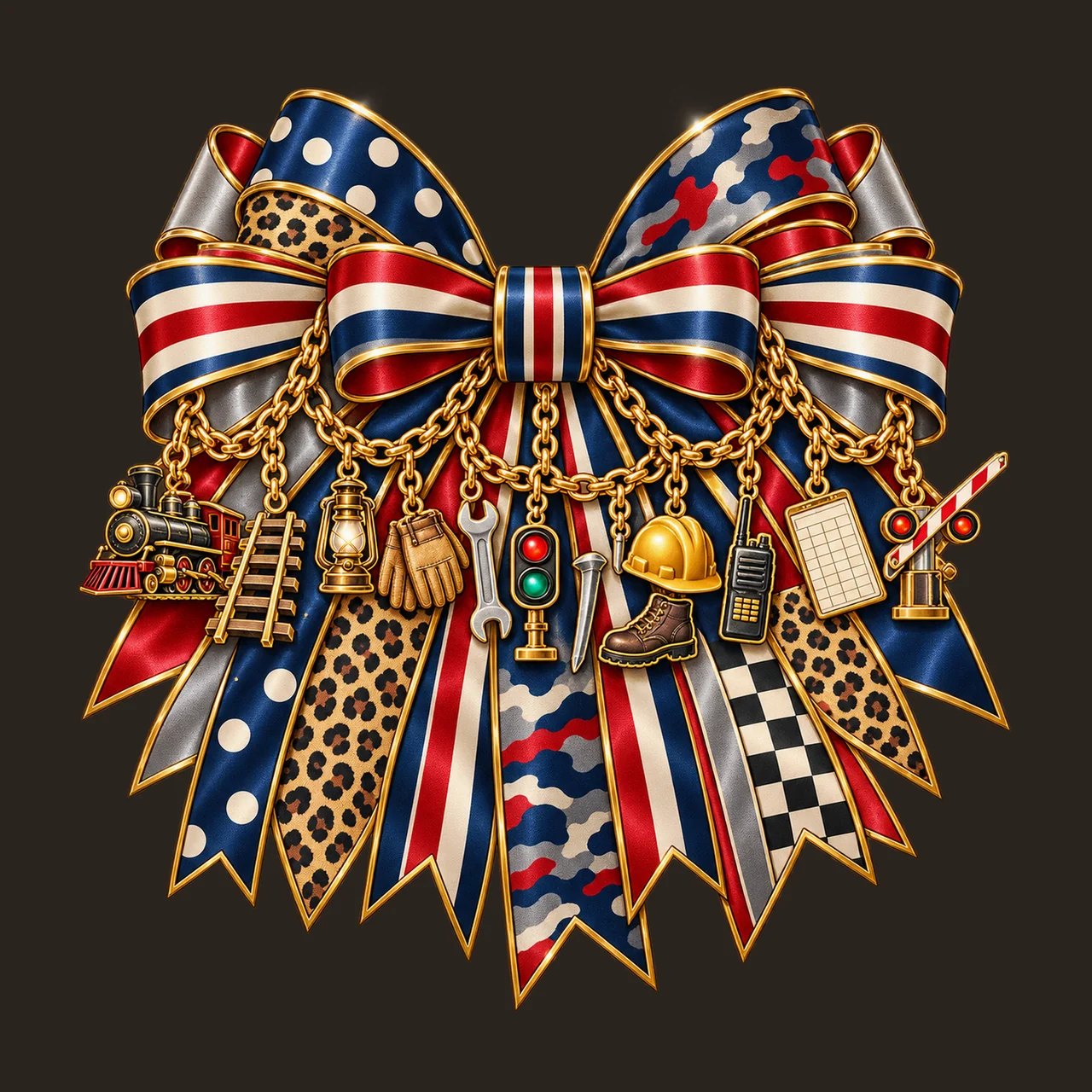 Railroad Worker Bow Charm PNG, Gold Chain Charms, Transparent Sublimation Design, Digital Download contrast preview thumbnail