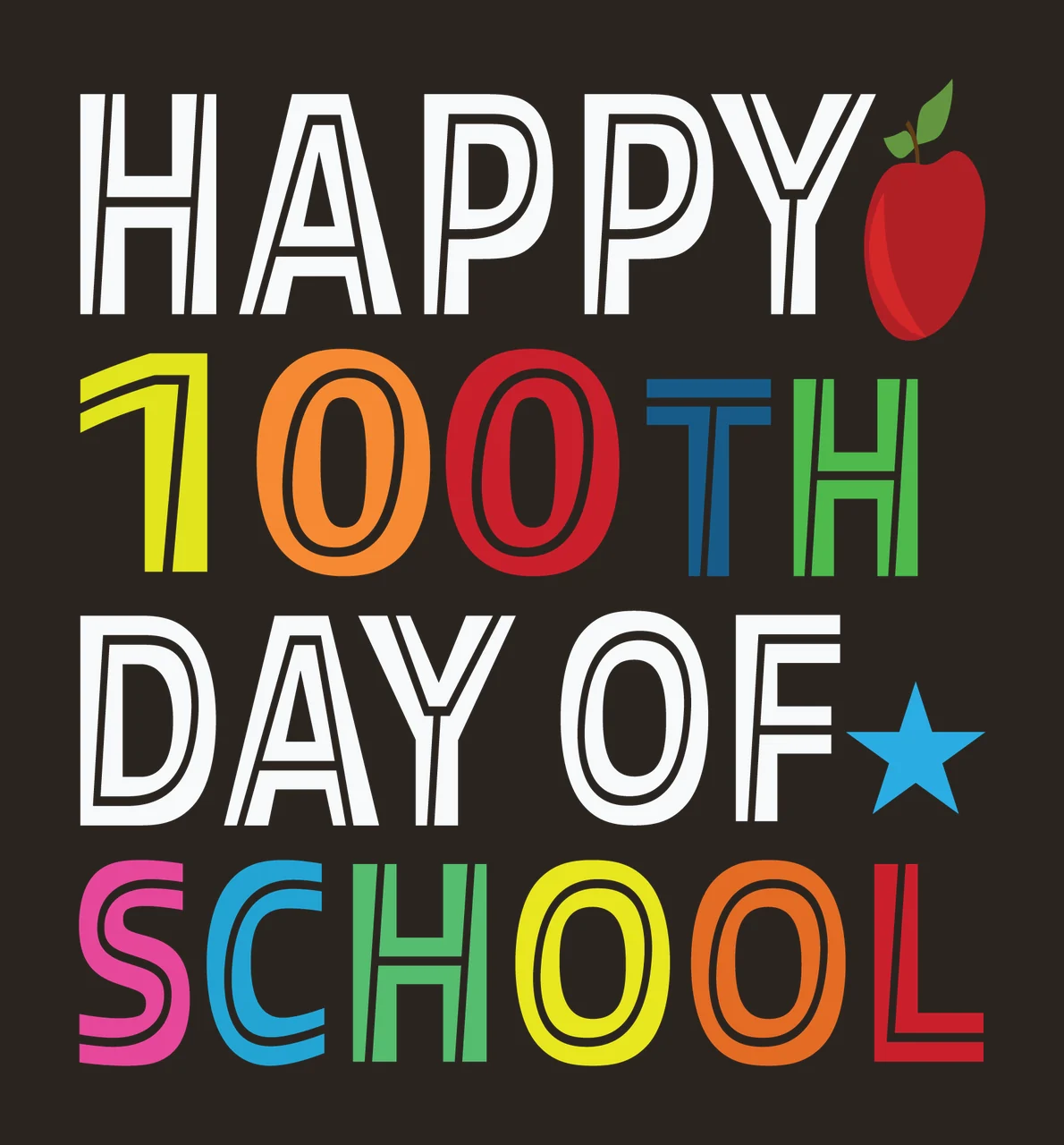 Happy 100Th Day Of School Text apple star silhouette black contrast preview thumbnail