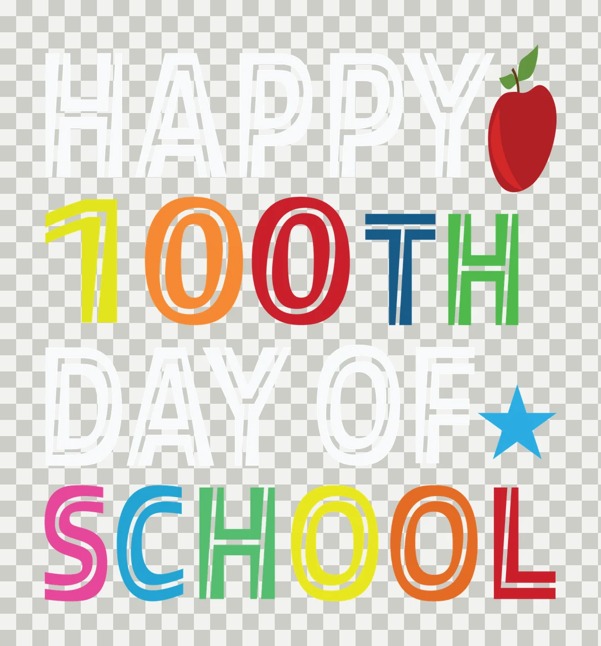 Happy 100Th Day Of School Text apple star silhouette black transparency and detail preview thumbnail