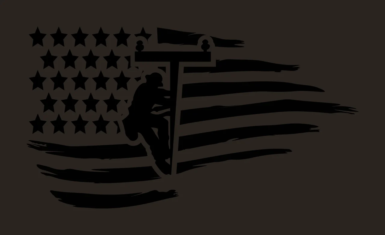 American Flag With Utility Worker Silhouette climbing pole contrast preview thumbnail