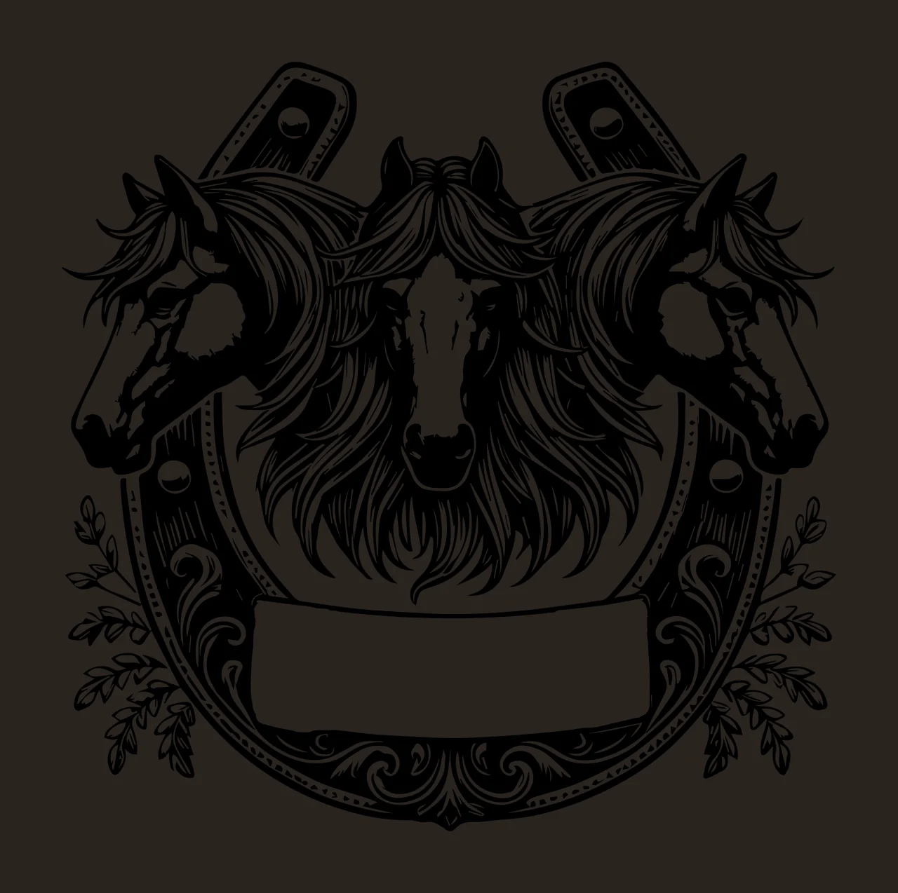 Horse Horses Heads Frame In Horseshoe Border ornamental graphic contrast preview thumbnail