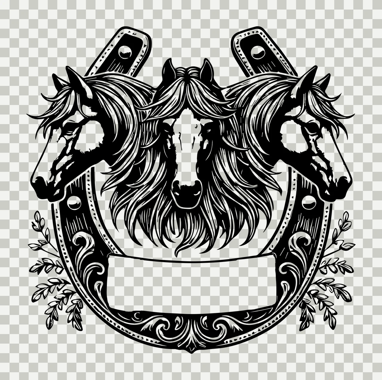 Horse Horses Heads Frame In Horseshoe Border ornamental graphic transparency and detail preview thumbnail
