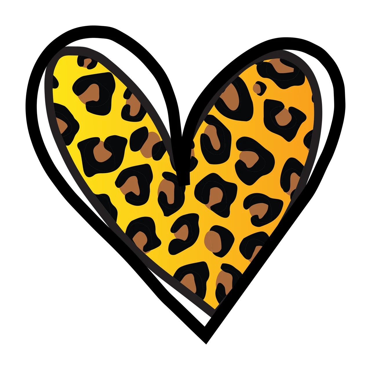 Flat Cartoon Illustration of Heart-shaped design with leopard print pattern with heart shape and black outline in yellow and brown