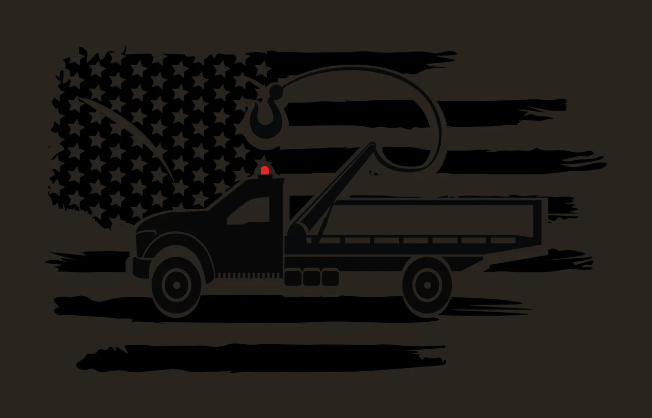 Tow Flag Truck Silhouette On Tattered hook stencil black white contrast preview thumbnail