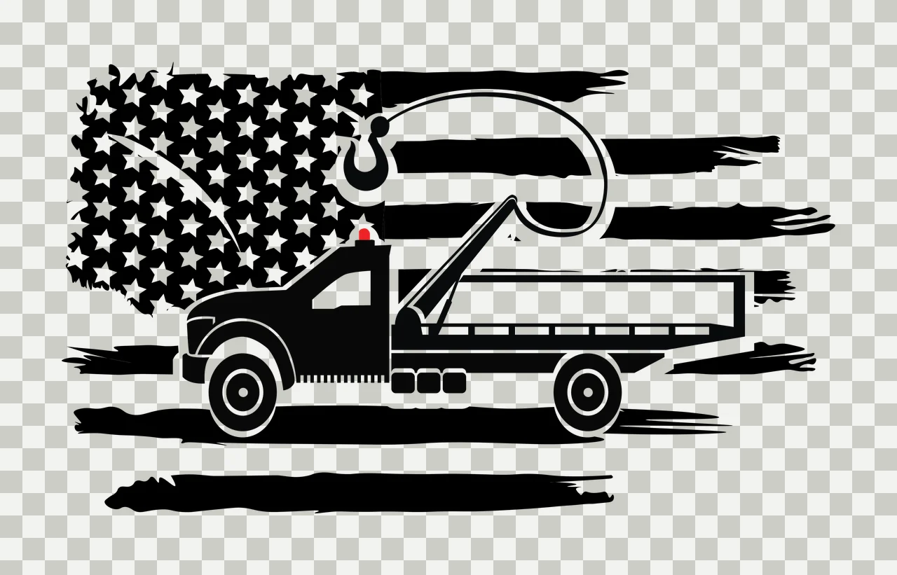 Tow Flag Truck Silhouette On Tattered hook stencil black white transparency and detail preview thumbnail