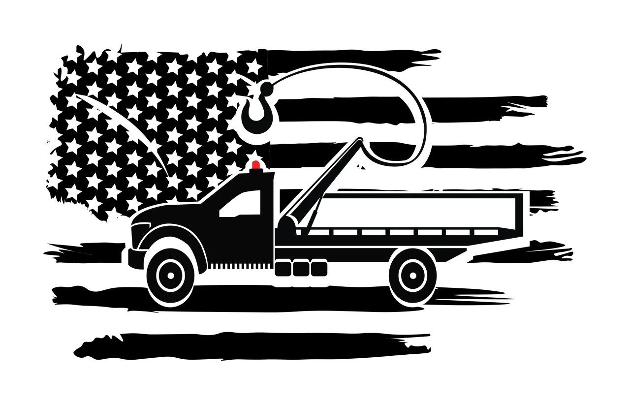 Tow Flag Truck Silhouette On Tattered hook stencil black white