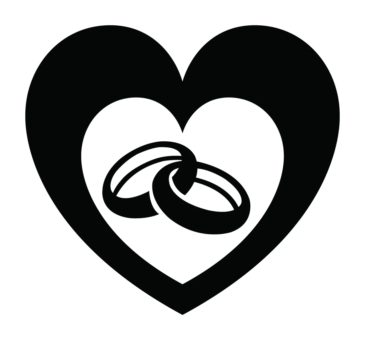 Wedding Rings Solid Black Heart Shape Containing Two Enclosing