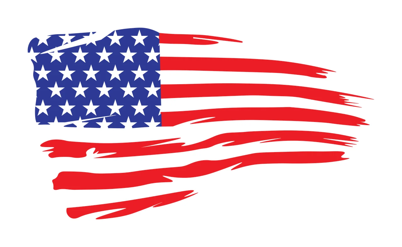 Flag Distressed Black Ink Brush Stroke United States waving