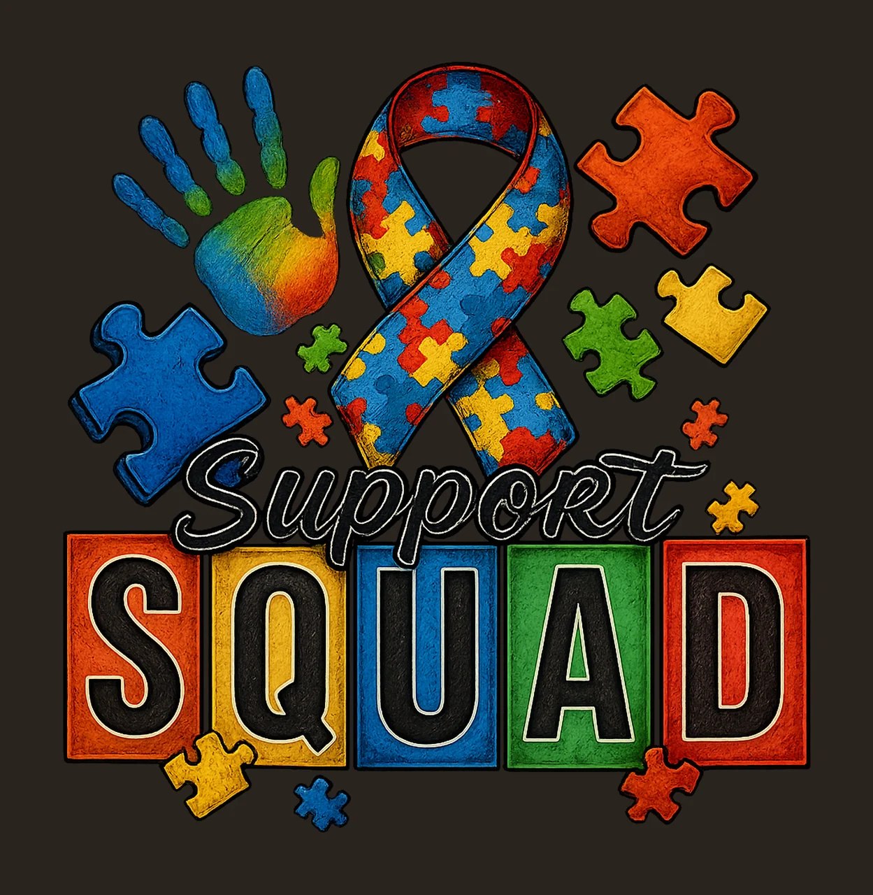 Support Squad Autism Sublimation Design Autism Awareness contrast preview thumbnail