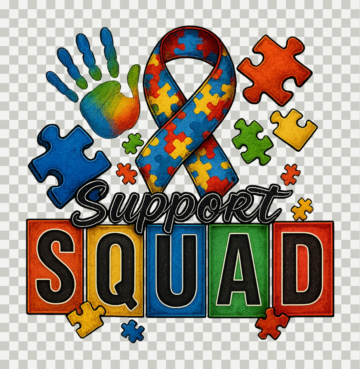 Support Squad Autism Sublimation Design Autism Awareness transparency and detail preview thumbnail